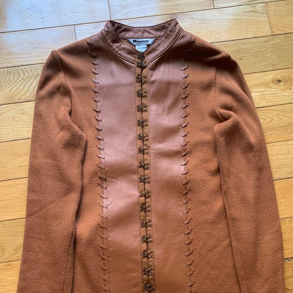 Nygard Collection Faux Leather Panel Knit Jacket – Brown – Size 6 Petite